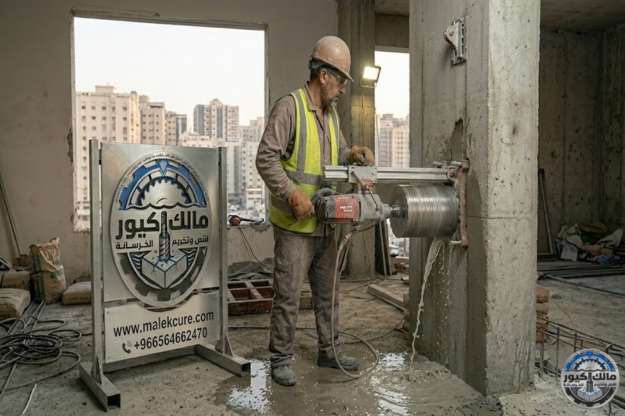 فتح فتحات تكييف حي النسيم مكة بدقة عالية في الجدران الخرسانية دون تكسير أو أضرار